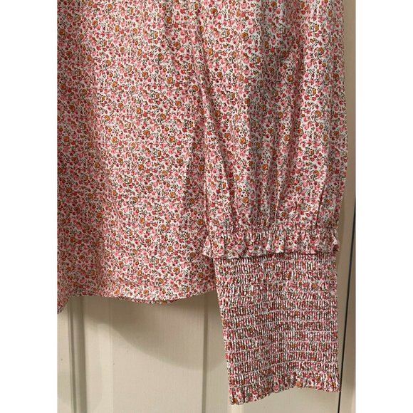 Pomander Place Women's Floral Smocked Modoc Top Mock Neck Blouse Size XL NWOT - Picture 4 of 8